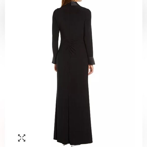 Adrianna Papell Black Twist Front Tuxedo Maxi Cocktail Dress| Size 8 - Picture 2 of 10